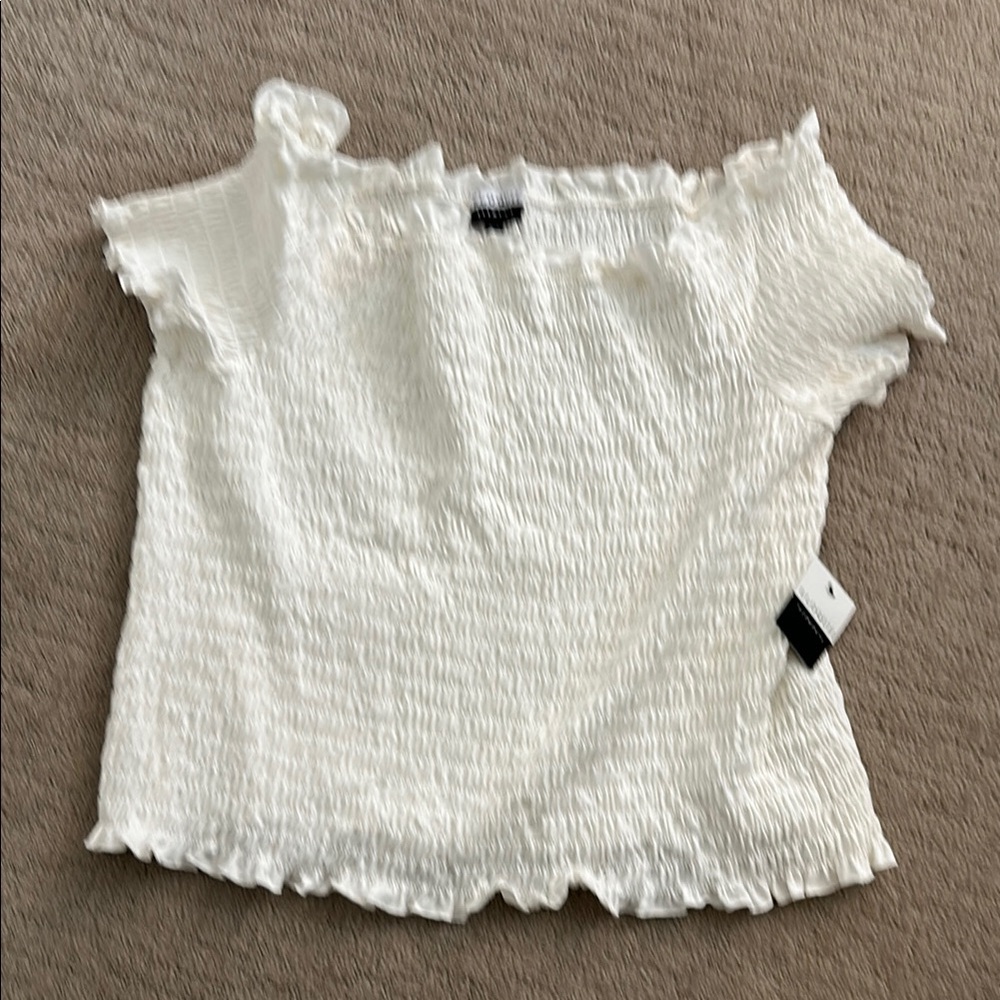 Eloquii White Smocked Ruffled Blouse